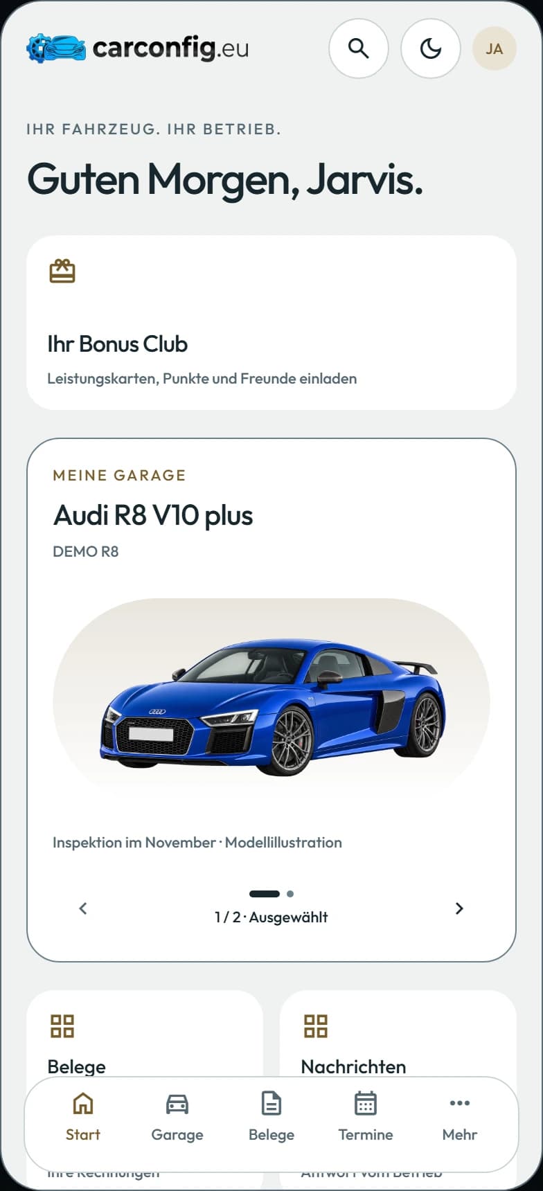 Aktuelle App-Ansicht Kundenportal mit Beispieldaten