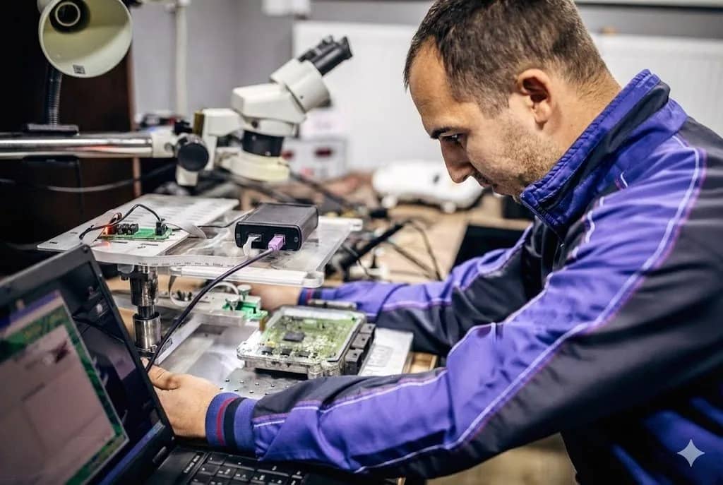 Fahrzeug in der Werkstatt auf der Hebebühne